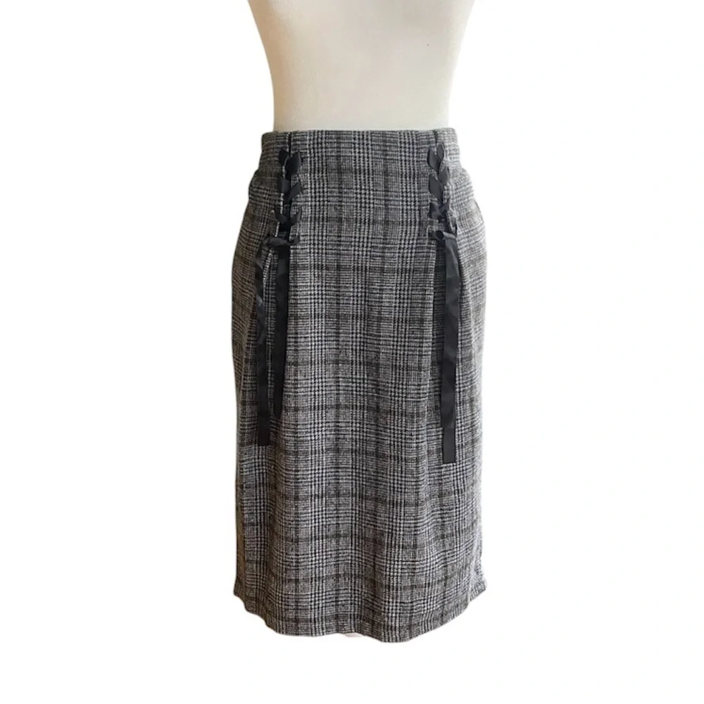 OLIVE des OLIVE Plaid Skirt Made in‎ Japan Ribbon Lace Up Preppy Dark Academia